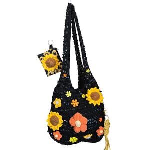 FLR PWR Upcycled Sunflower Hobo bag coin purse black sequin yellow orange